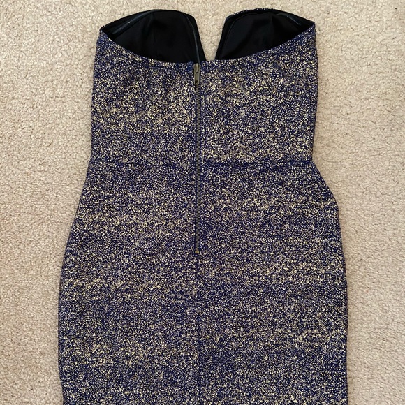 Strapless Blue and Gold Party Mini Dress - Picture 2 of 8